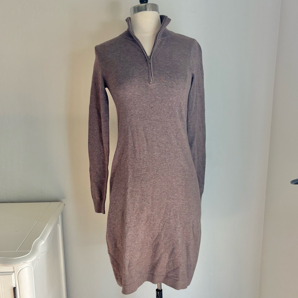Tommy Bahama Brown Knit Long Sleeve Half-Zip Mock Neck Sweater Dress, Sz XXS